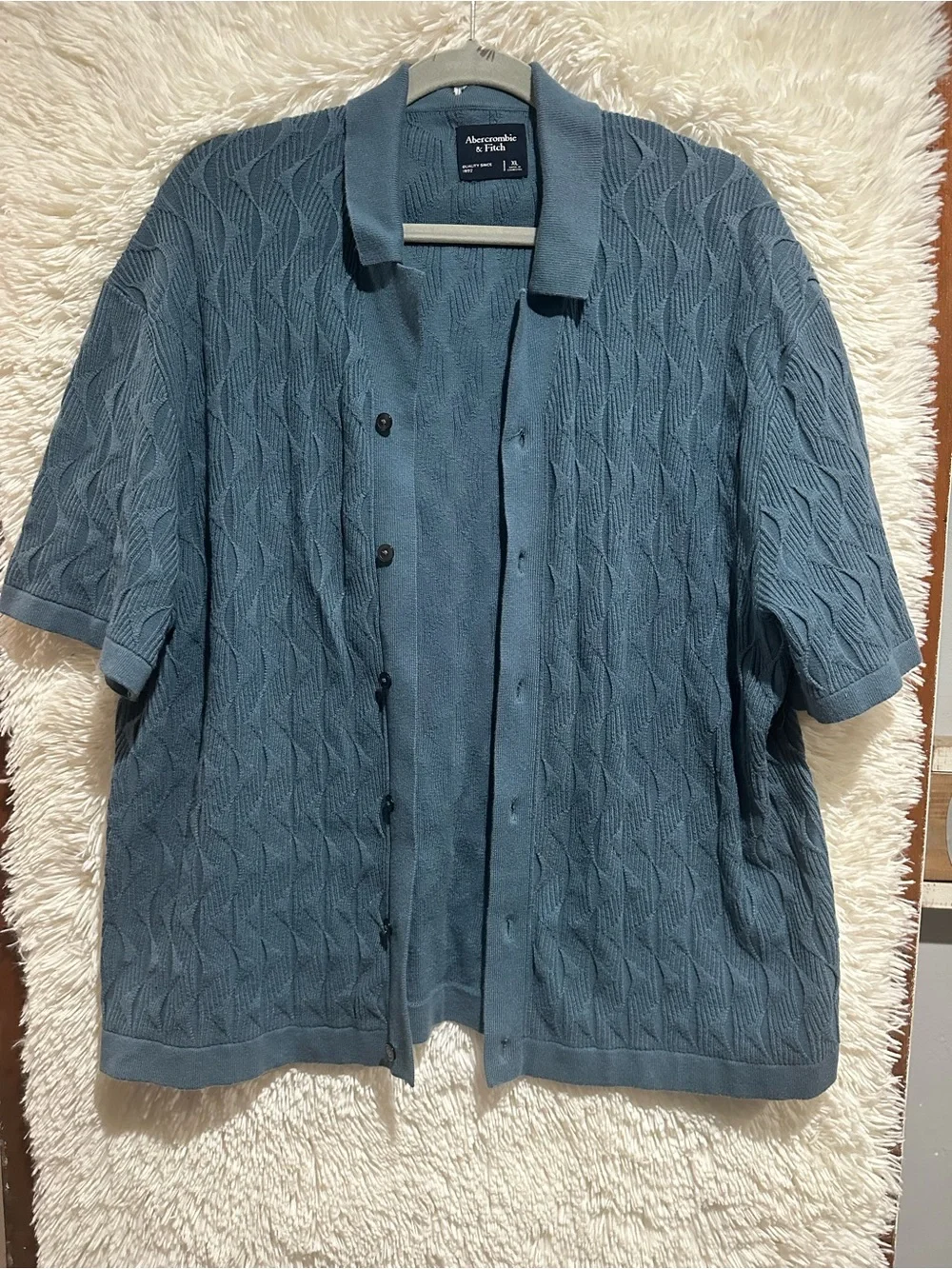 Abercrombie & Fitch Teal Blue Short-Sleeve Knit Button-Up Shirt
